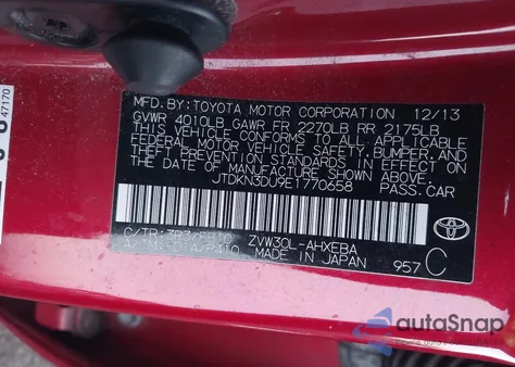 2014 Toyota Prius Two from USA, damaged, VIN JTDKN3DU9E1770658